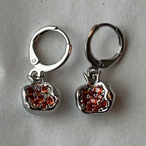 Persephone Greek Goddess Pomegranate Silver Hoop Handmade Earrings Red Zirconia - Picture 10 of 14